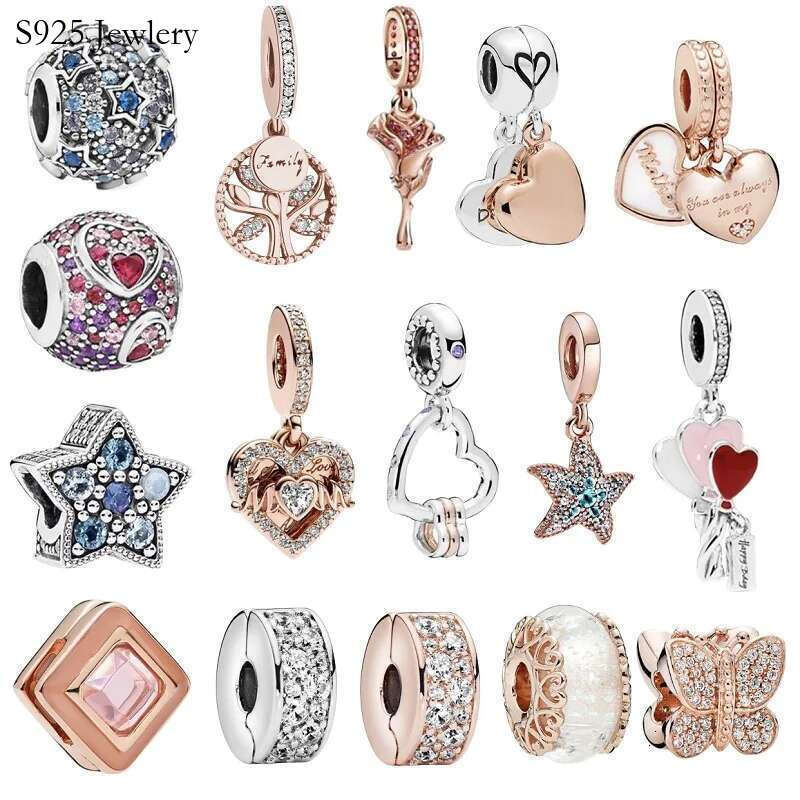 2025 NEW 100% 925 Sterling Silver Romantic Heart Butterfly Star Block Family Tree Pendant Charm Suitable For Ladies Bracelet DIY Jewelry