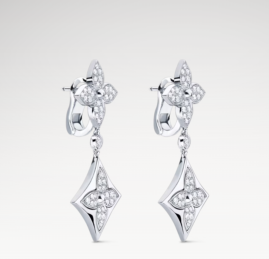 With Box New Luxury Silver Earrings Diamond 2Flowers Crystal Fashion Hoop Earring For Women Wedding Party Brand Studs Never Fade H260202