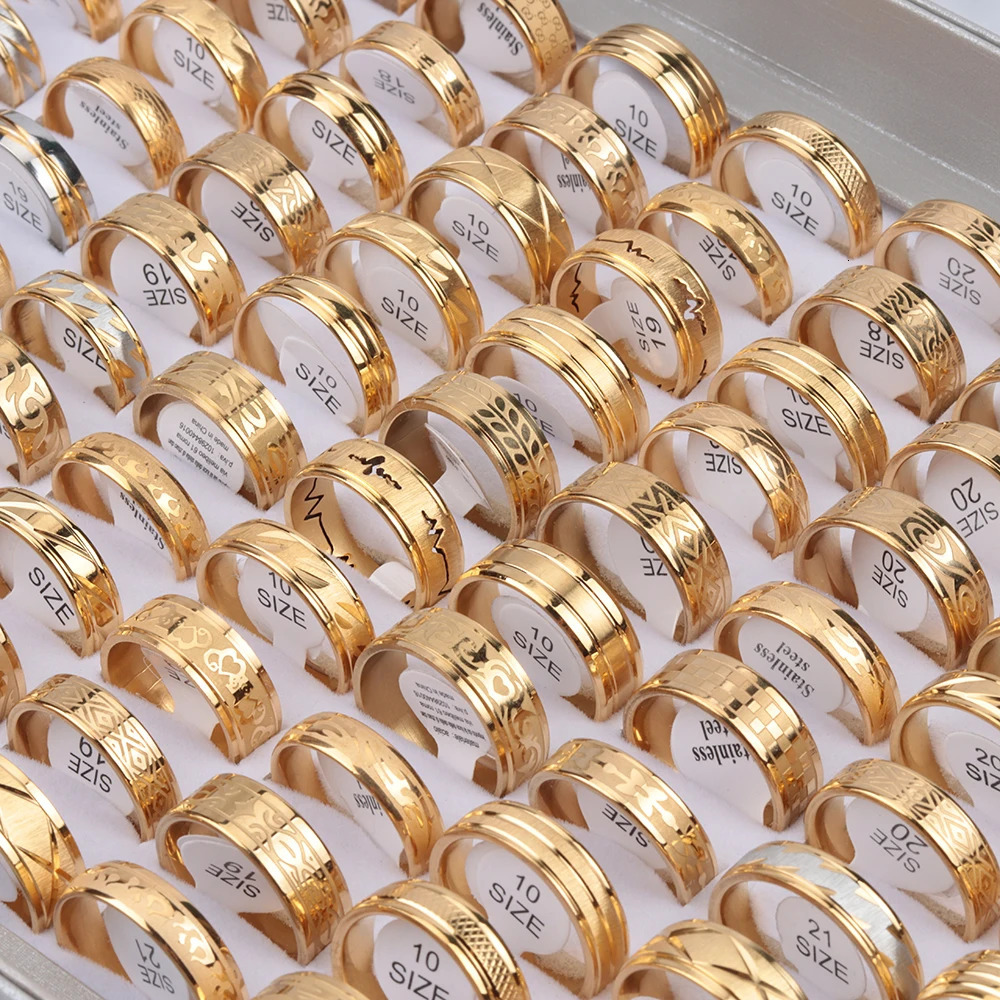 30 Pieces/Lot PVD Plating Hollow Stripe Carved Waterproof Stainless Steel Rings For Men and Women 250814