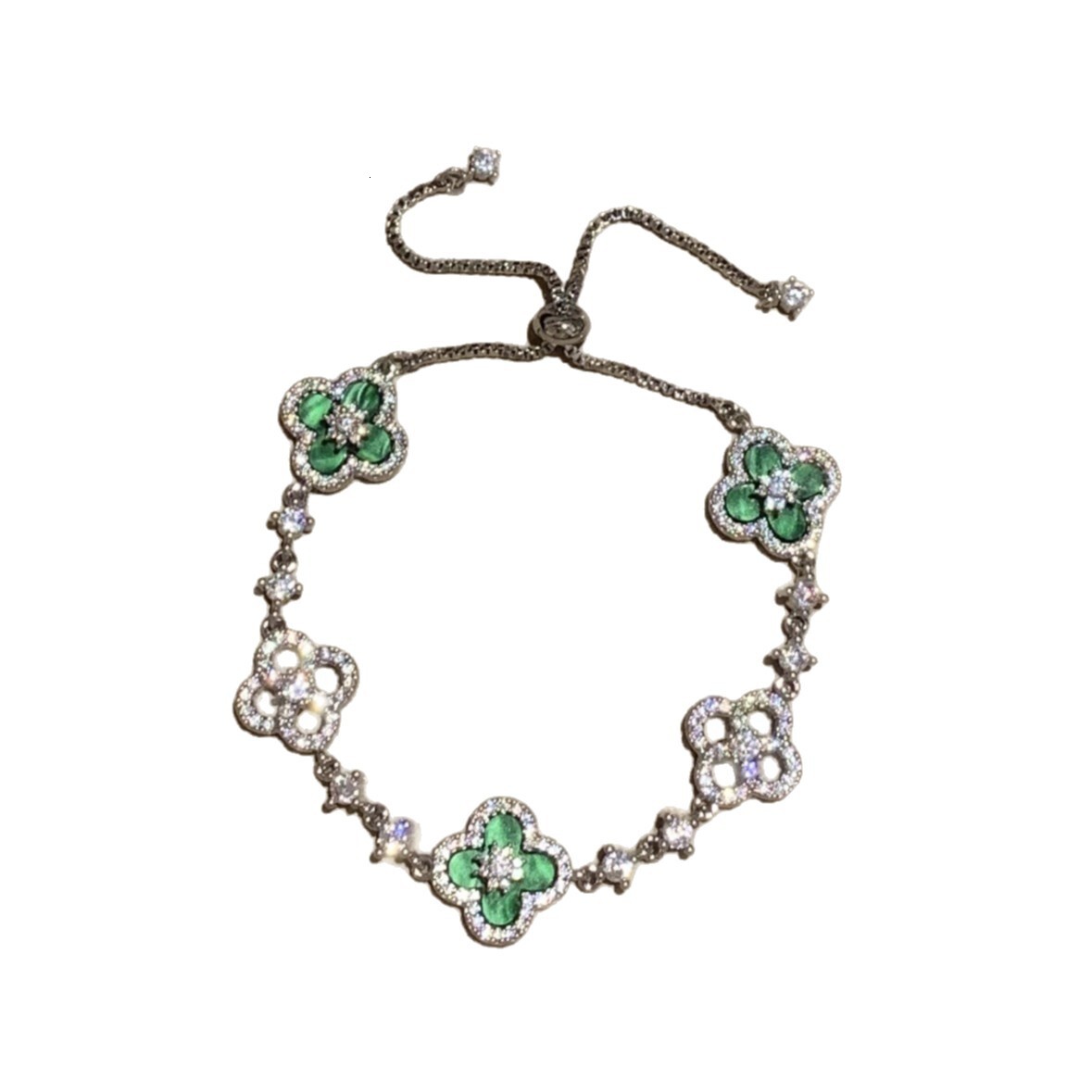 Zircon Rhombus Hollow Flower Light High-end Elegant Bracelet Personality Exquisite Fashion Versatile Jewelry for Women