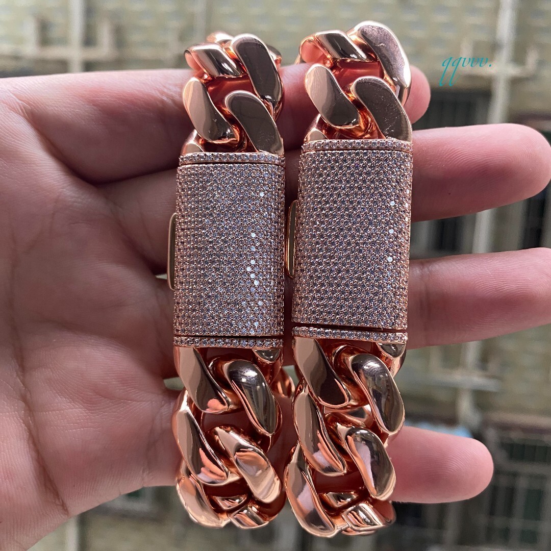 Cuban Wholesale Rose Gold Plate Link Chain Choker Heavy Solid Brass Miami Cuban Chains Bracelet for Men Women Cadena De Oro Rosa