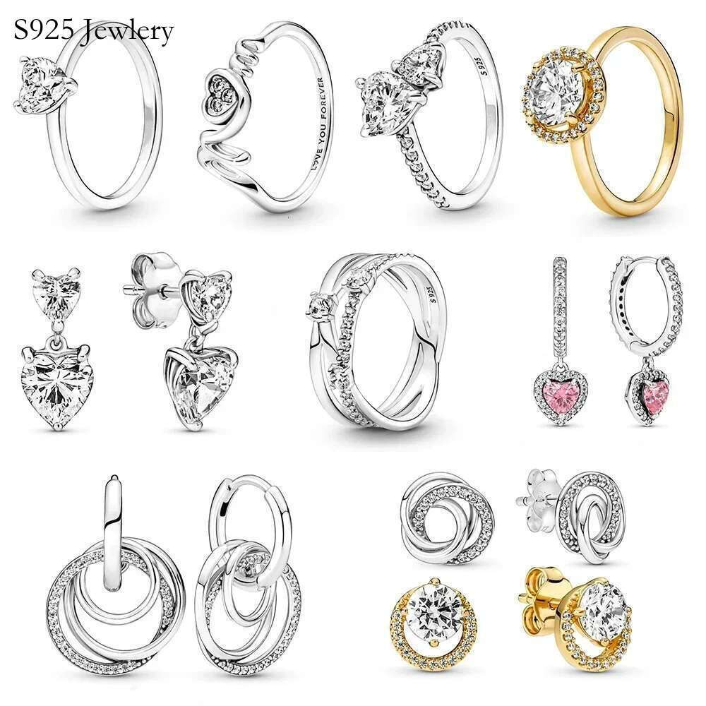 NEW 925 Sterling Silver pretty Mother Day Family Always Encircled Hoop Earrings Mum Pave Heart Rings Fit Women Gifts