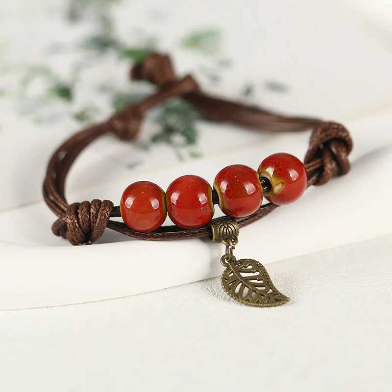 Vintage Forest Style Ceramic Weaving Bracelet Ethnic Style Art Hand Rope Small Fresh Hand String Z250807
