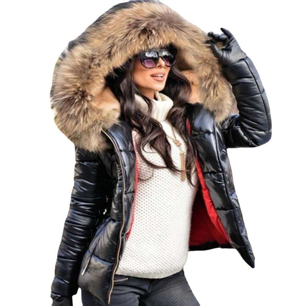 Women's Large Size Jackets Cotton-Padded Down-Padded Jackets, Short Hooded fur coat