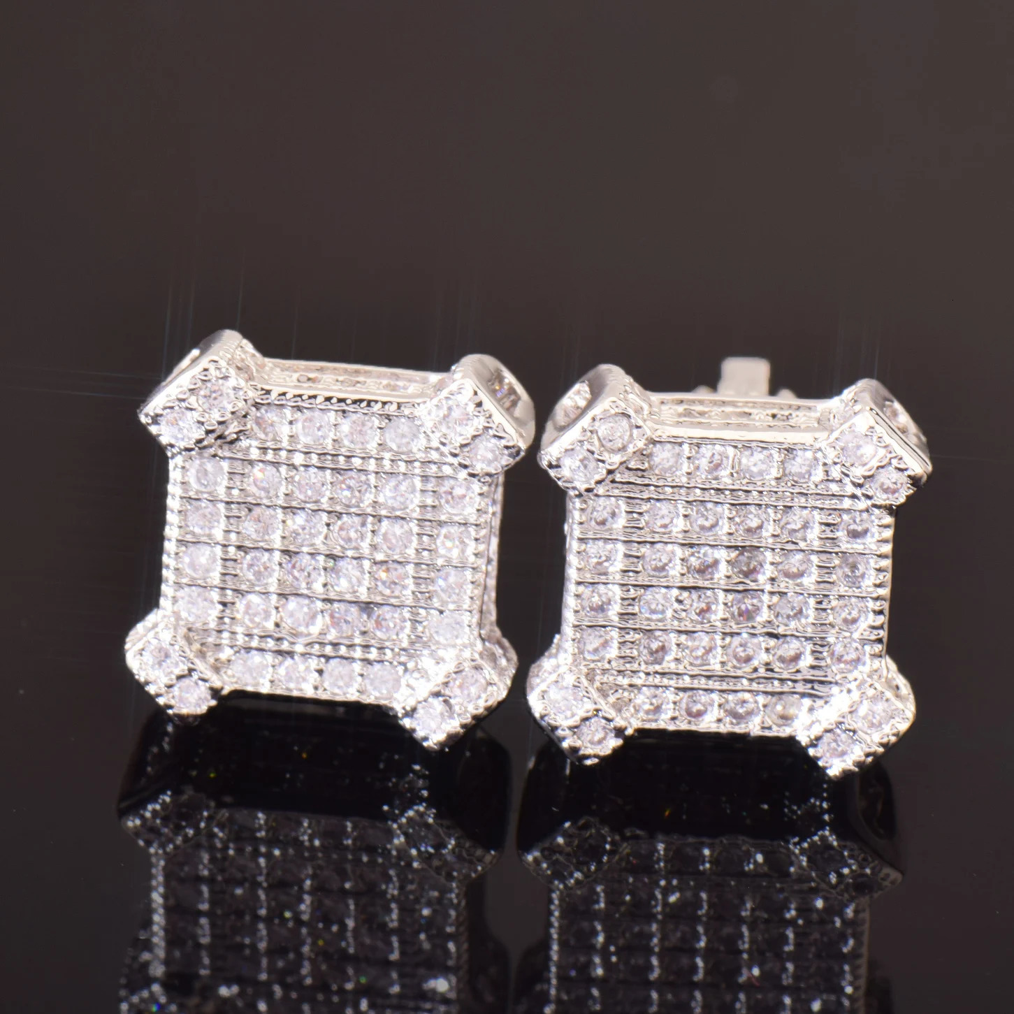 CUC 10MM Square Zircon Earring Gold silver Color Men Women Screw Stud Earrings Hip Hop Jewelry Fashion Gift 250807