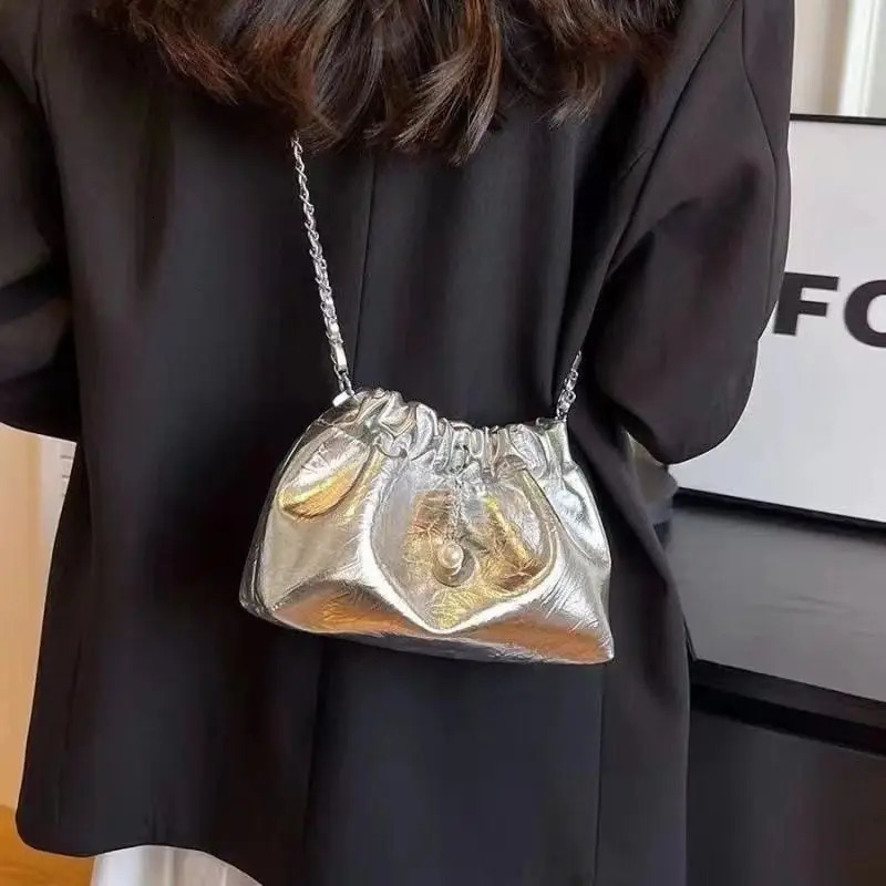 Silver Folded Chain Buet Bag Womens Crossbody oulder Bag Summer Sle Casual Soft Handle Polyester Magnetic B... 250804