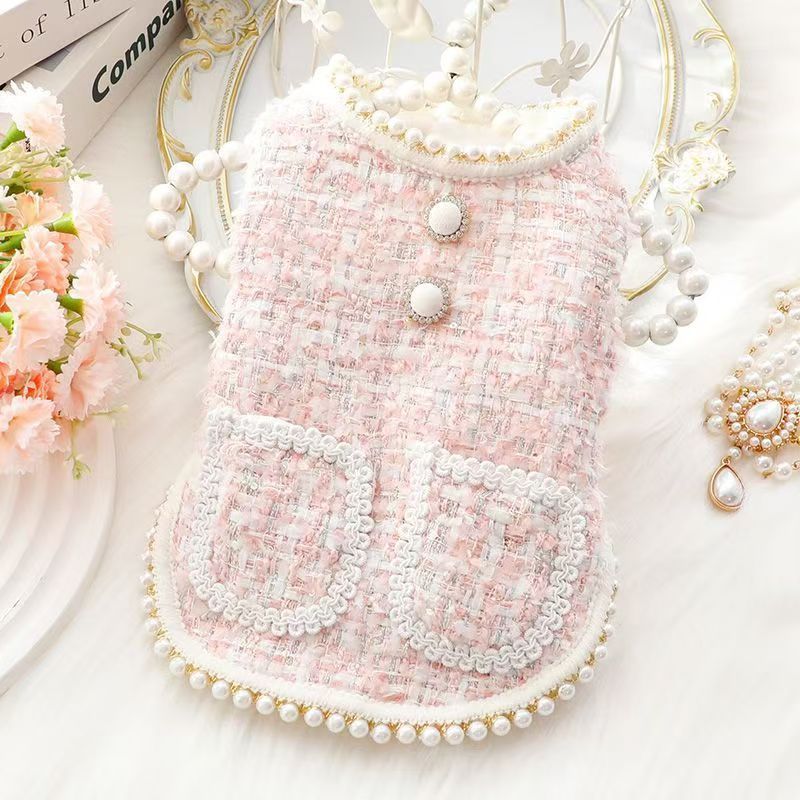 Dog clothes Chanel style celebrity pearl autumn and winter cat princess cotton vest small dog pet clothes