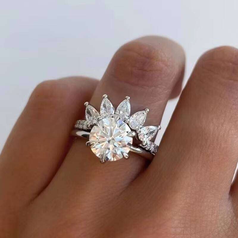 White Gold Wedding 3CT Round Moissanite Solitaire Band Halo Dia Engagement Ring