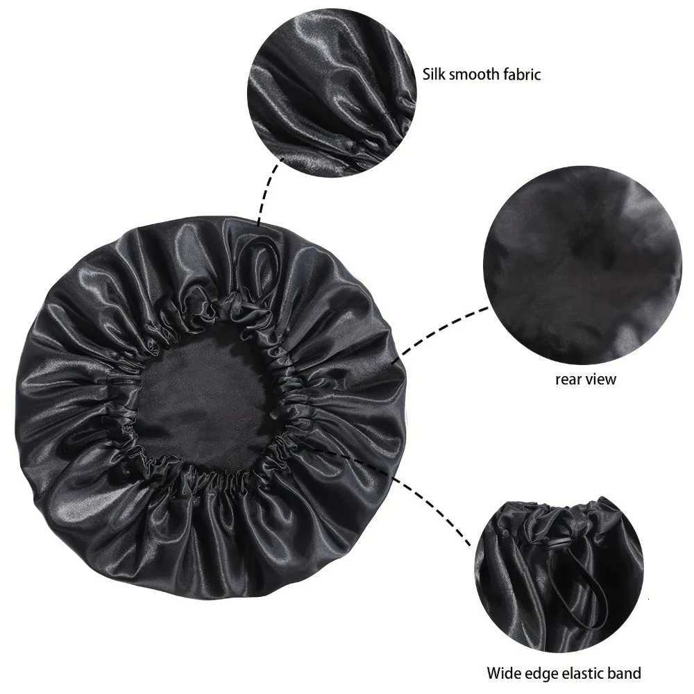 Double Layer Satin Sleep Bonnet for Women Adjustable Large Hair Cap with Silk Lining for Curly Hair Protection Styling Tools Z250808