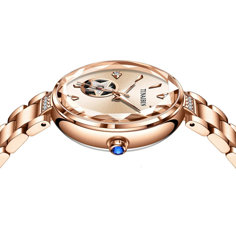 TINAIBIN High End Lady Woman Watches Waterproof Skeleton Automatic Mechanical Fashion Rose Gold 250807