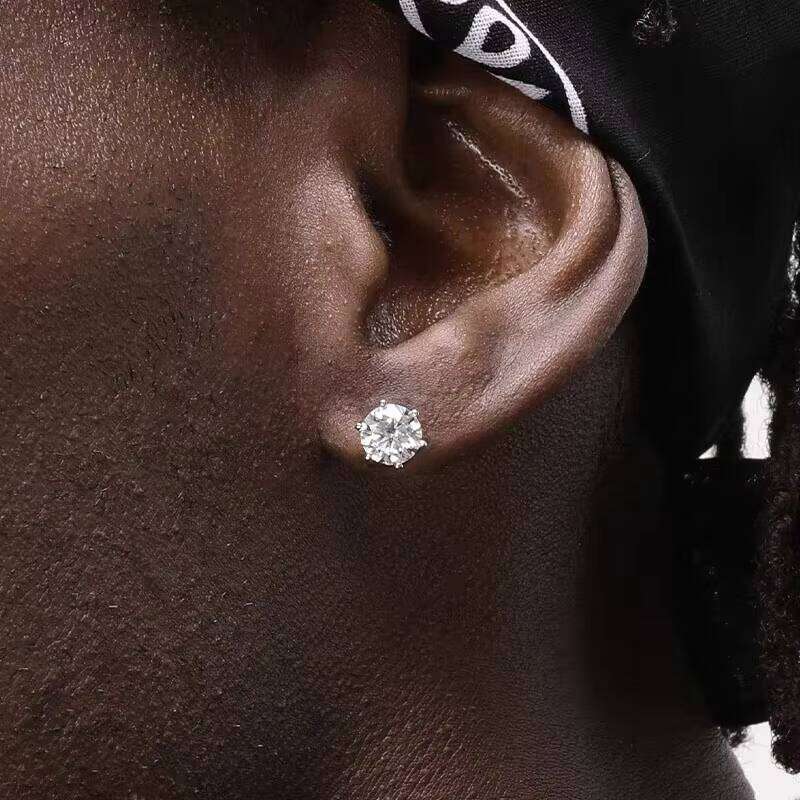 Fine Jewelry Stud 6 Claw Earrings Gold Plated Sterling Sier GRA Moissanite Dia Earring Daily for Men Woman