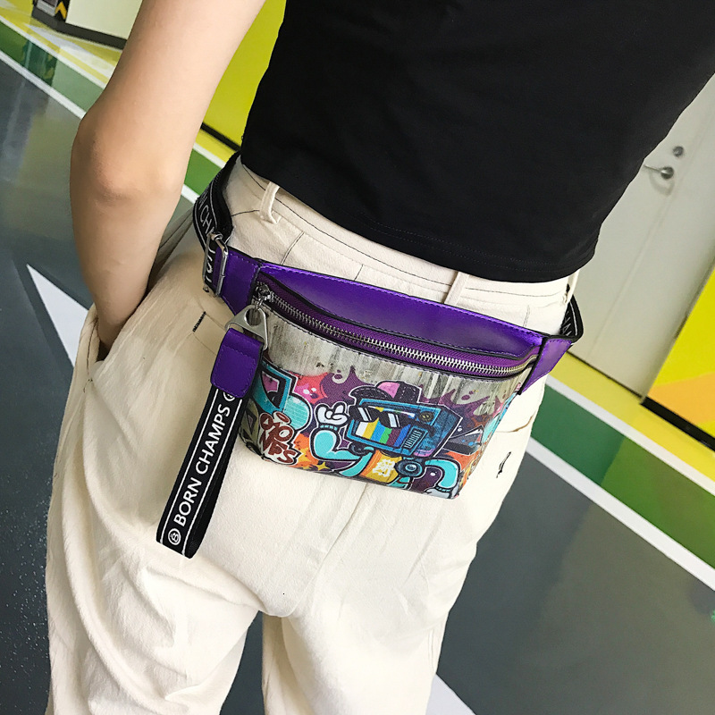 Luxury Brand Designer Bag Hip Hop Fashion Painted Graffiti Small Waist Bag 2024 New Trendy Casual Crossbody Chest Bag Party Girl Bag