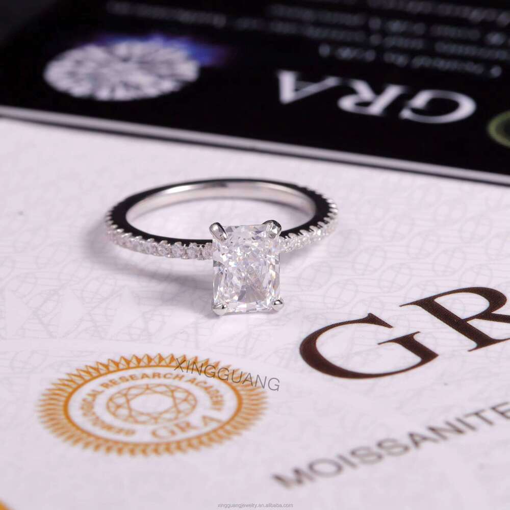 XingGuang Custom 2ct Radiant Crushed Ice Cut 14k White Soild Gold VVS Moissanite Fine Jewelry Mossanite Ring for Women