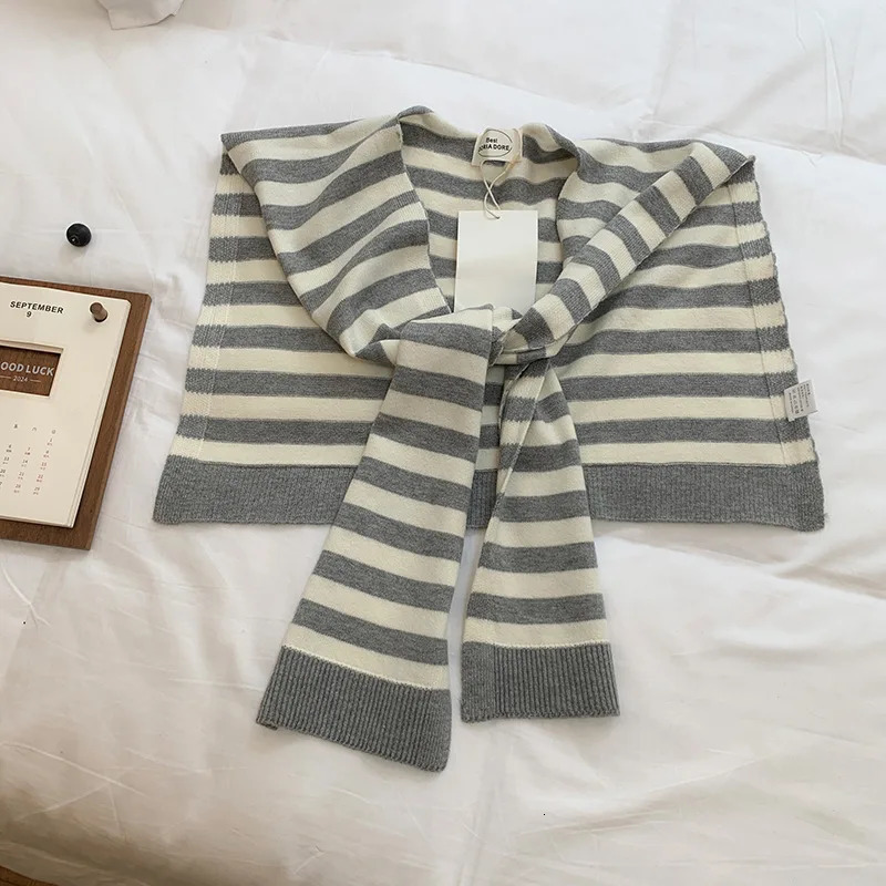 Angora Red Wool Shawl Knitting Striped Shawl Detachable Collar Air-conditioned Room Warm Shawls Woman Scarf 250807