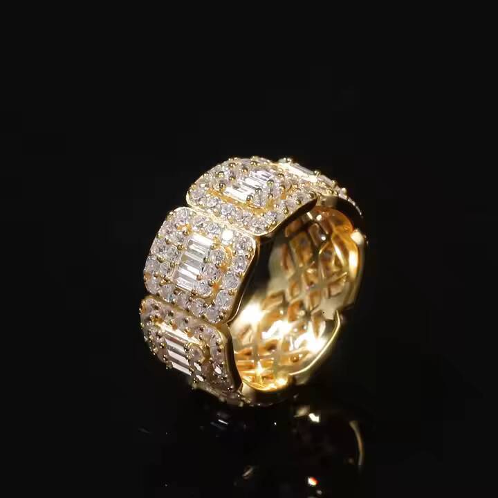 Wholesale Hip Hop Jewelry Iced Out Brass Bling Ring 8 mm Cubic Zirconia Iced Out Wedding Ring