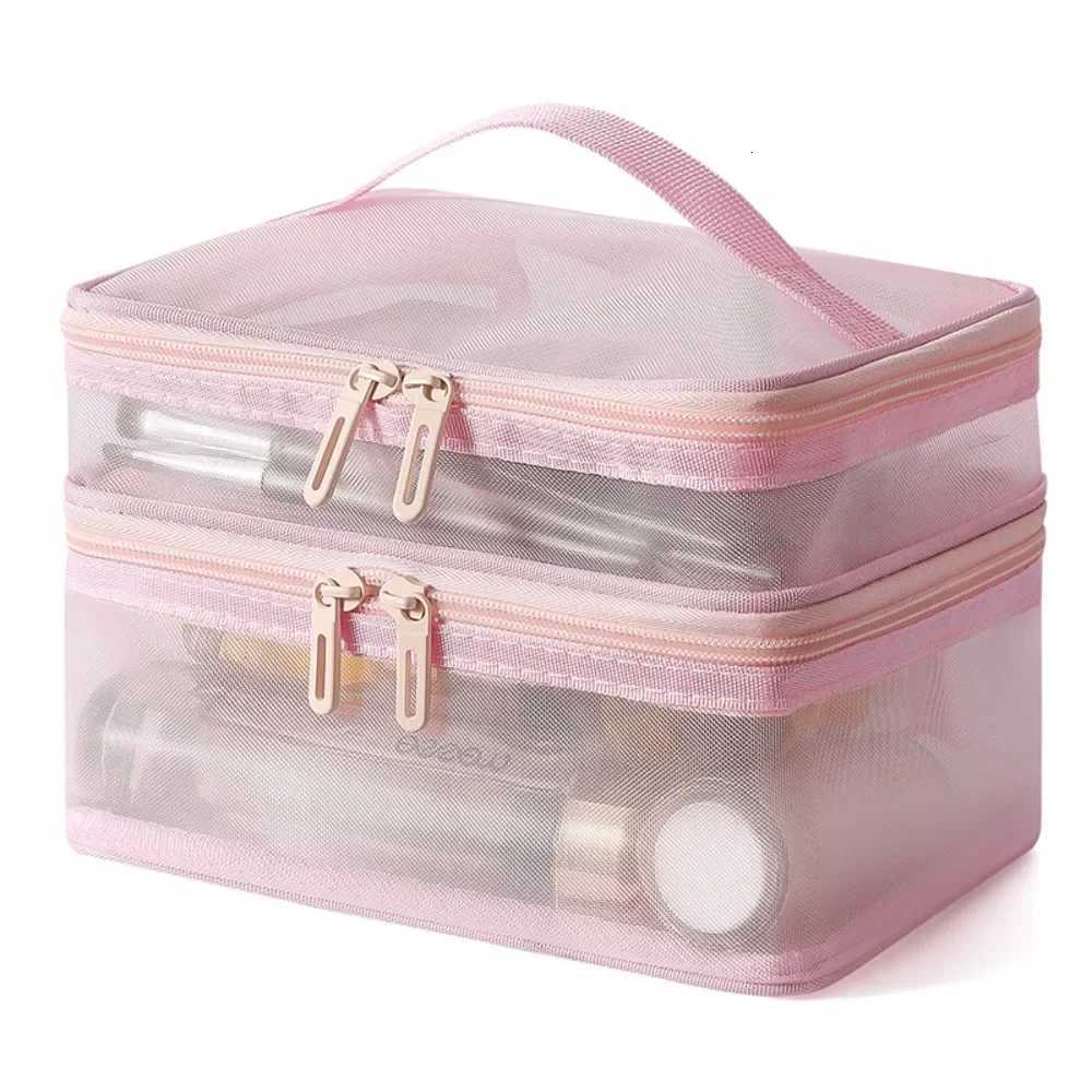 2-Layer Travel Cosmetic Organizer Bag Transparent Folding Mesh Zipper Storage Pouch Large Capacity Makeup W Kit Bag 2025 Y250808