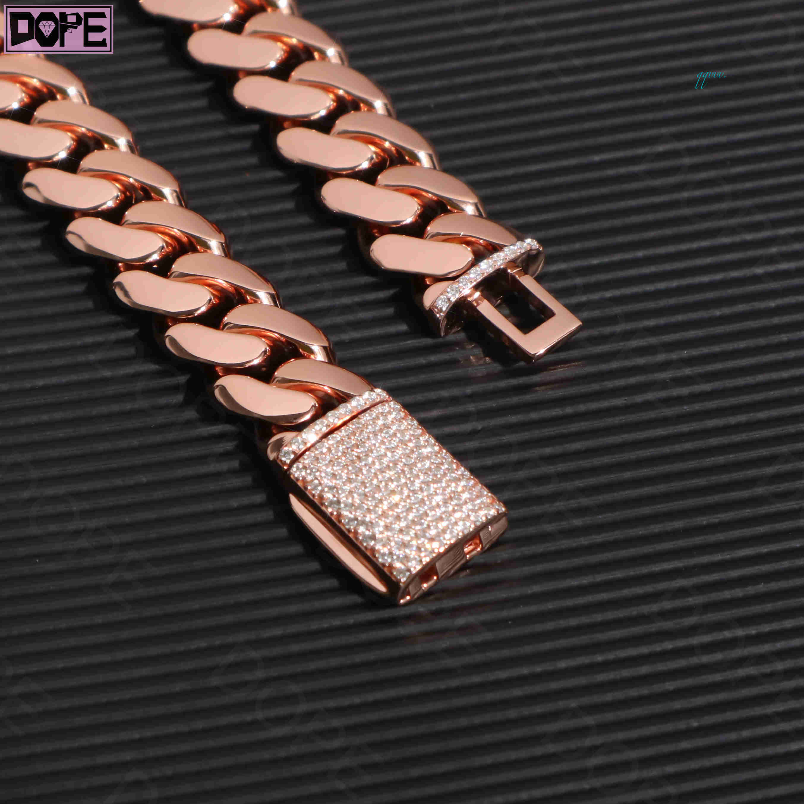 Chain Link 12mm 925 Cuban Silver Hip Hop Rose Gold Plated Custom Iced Out Moissanite Clasp Miami Cuban Chain