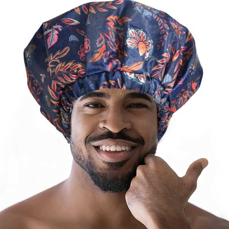2 Layer Waterproof Oxford Cloth Shower Cap Long Hair Oil Print Hat Suitable for Men with Thick Long Braided Hair Z250808