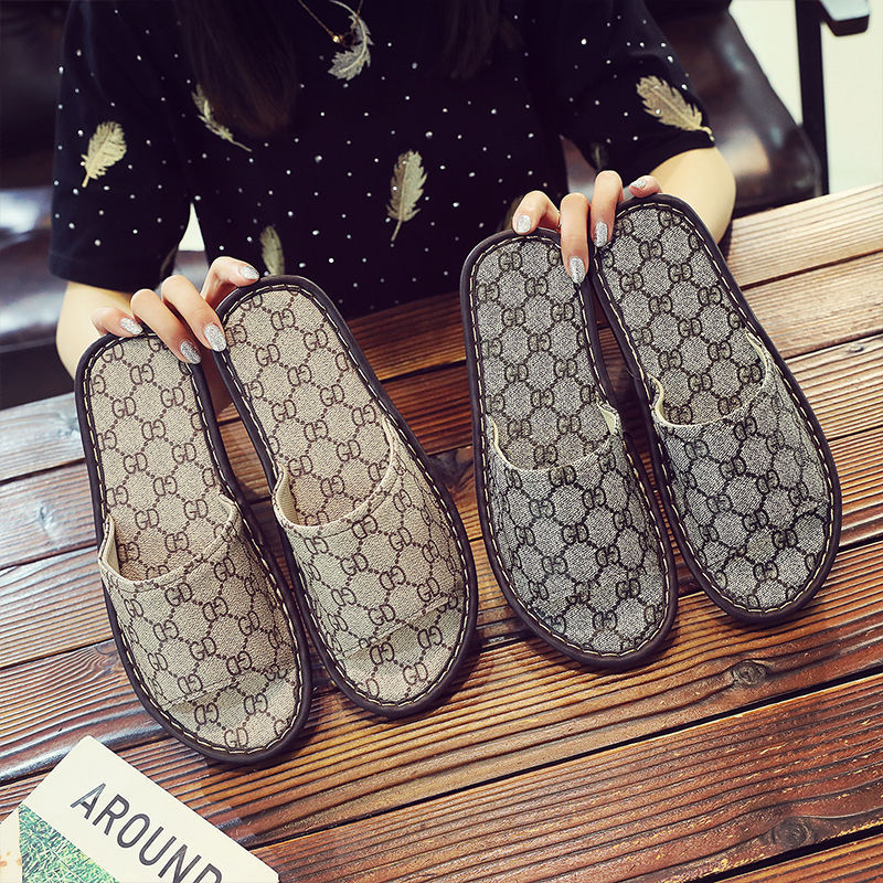Free shipping designer home style high-end couple's home leather slippers, bedroom home soft soled cool slippers, comfortable for men and women i