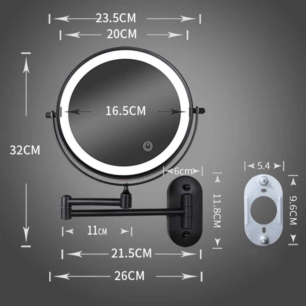 8 Inch Black Wall Mounted Bathroom Mirror 10x Magnifying Makeup Mirror Adjustable Dimming Vanity Cosmetic Mirrors with Light Z250807