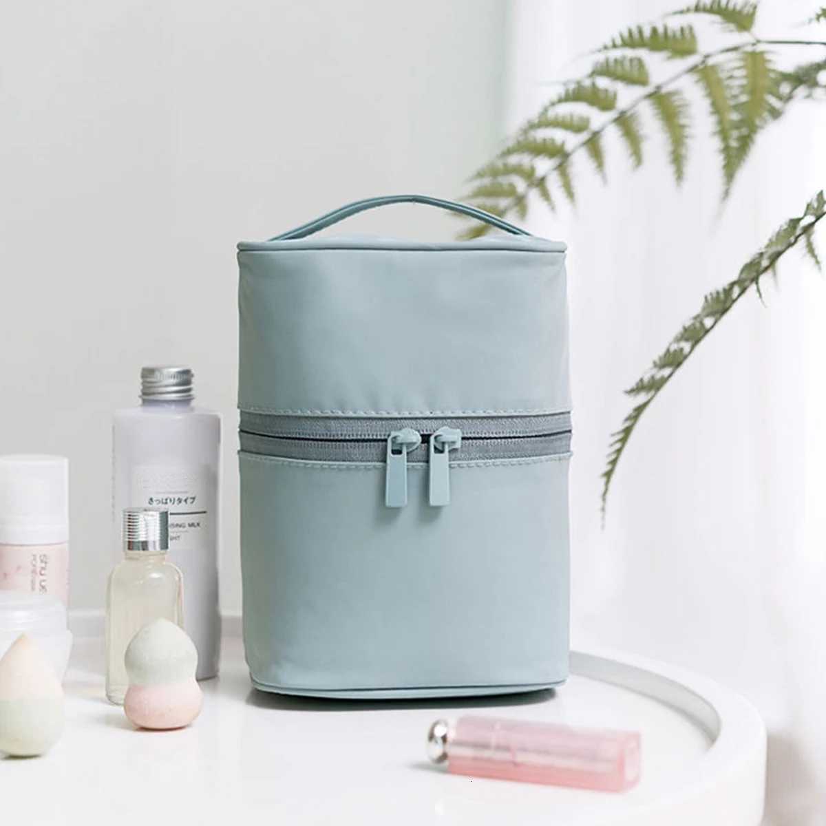 Cylinder Cosmetic Bag with Inner Pocket Portable Waterproof Travel Organizer Makeup Pouch Y250808