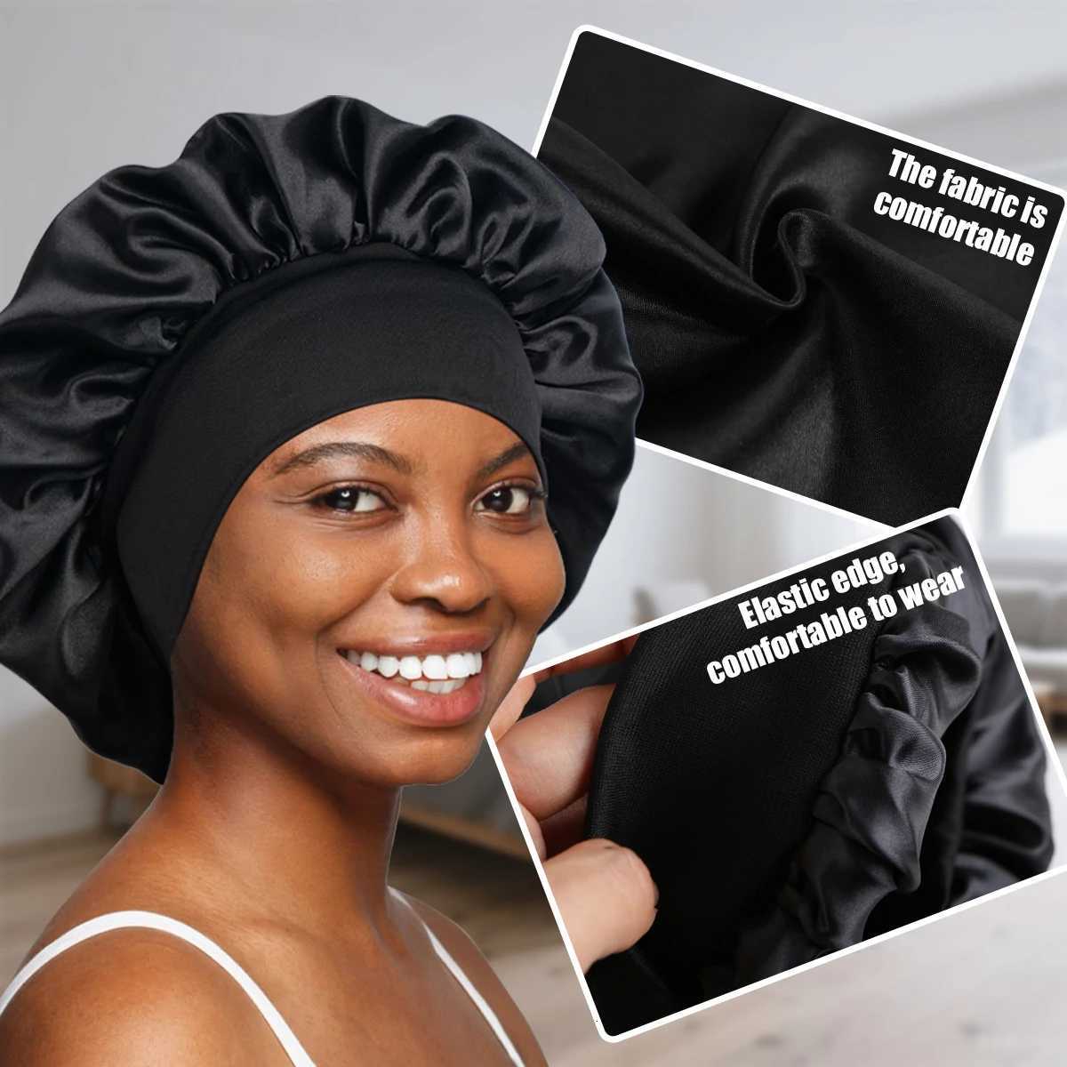1PC Large Satin Hair Bonnet with Elastic Band Soft Silk Sleep Cap for Women/Men Hair Care Big Size Bonnets for Sleeping Z250808
