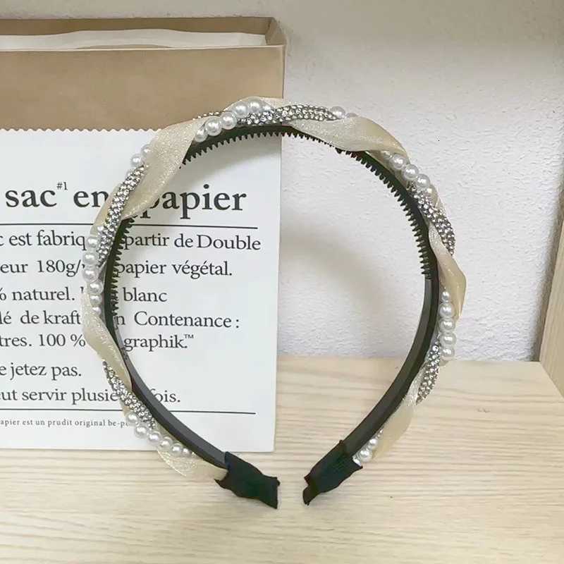 1pc Double Pearl Rhinestone Band Elegant Lace Braided Hair Hoop with Crystal Bezel for Women and Girls Stylish Hair Accessories Y250808