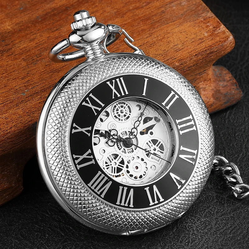 Pocketwatch Silver Roman Numerals Antique Hand Wind Mechanical Pocket Watch Skeleton Steampunk Unique Gear Men Women Top 250807