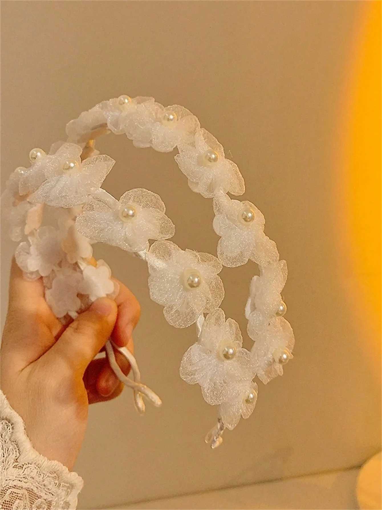 1 Wens Summer New Solid Color Soft Sweet Wer Band White Pearl Band Sen Tie Band Hair Accessory Piece Y250808