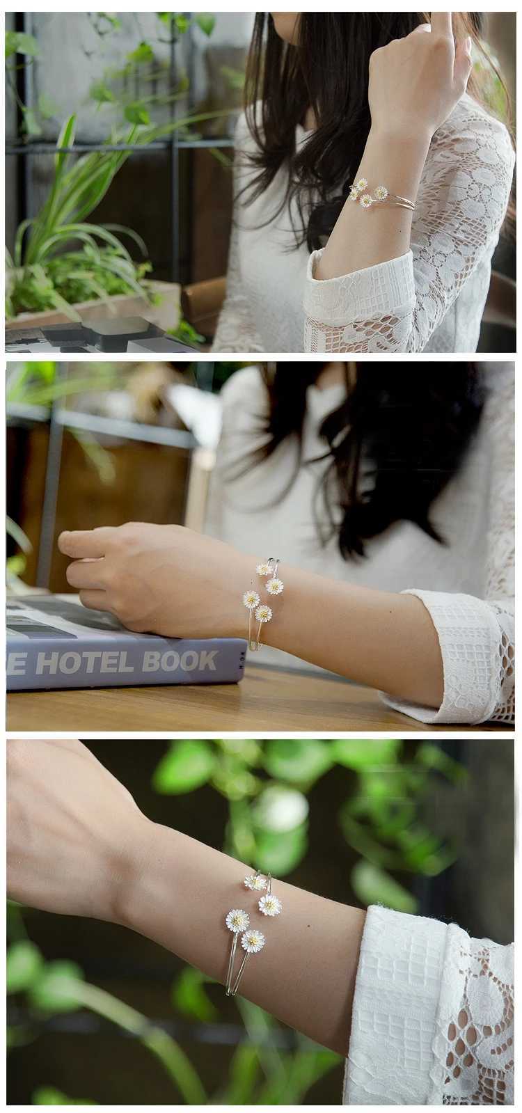 Personality New Art 925 Sterling Silver Jewelry 4 Daisy Gold High-Quality Popular Open Bracelet Z250807