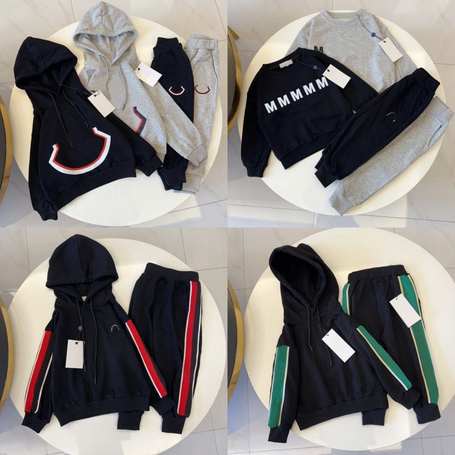 Kids Clothes Sets Designer Hoodies Sweatpants Toddlers Boys Tracksuits Girls Pullovers Children Youth Printed Clothing Sport Sweat Suits Black Gr