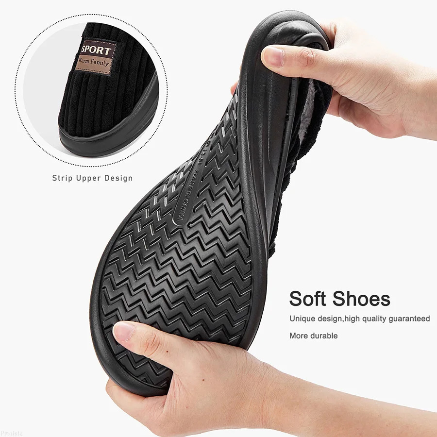House Slippers For Men Furry Cozy Memory Foam Round Toe Couple Shoes Warm Winter Soft Plush Slippers 250730