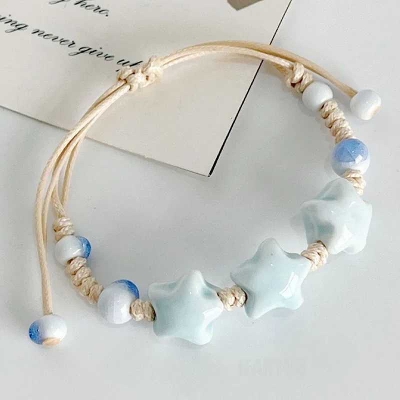 Handmade Colorful Ceramic Star Bracelet Adjustable Braided Wax Cord Unique Fashion Accessory Birthday Gifts Decorations Jewelry Z250807