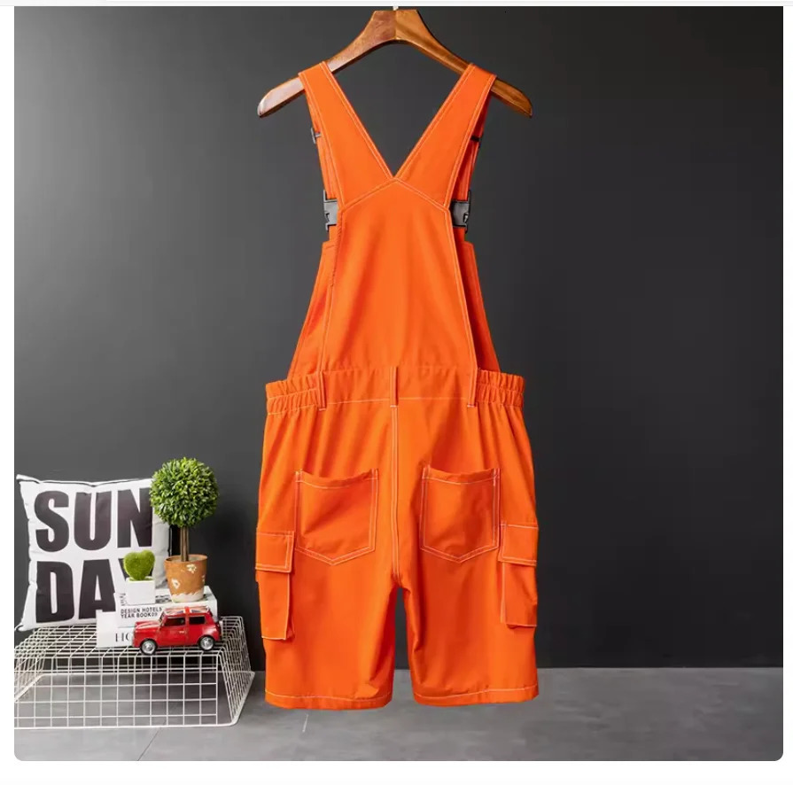 2024Summer men Bib overalls strap pants candy color multi pockets short suspender romper costume joggers Cargo Overalls 250804