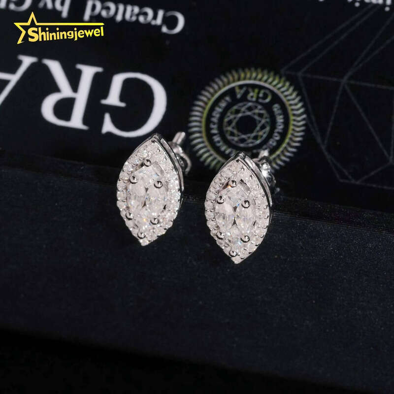 New Style Pass Dia Tester Fancy Marquise Shape Hip Hop Sier Men Moissanite Earrings