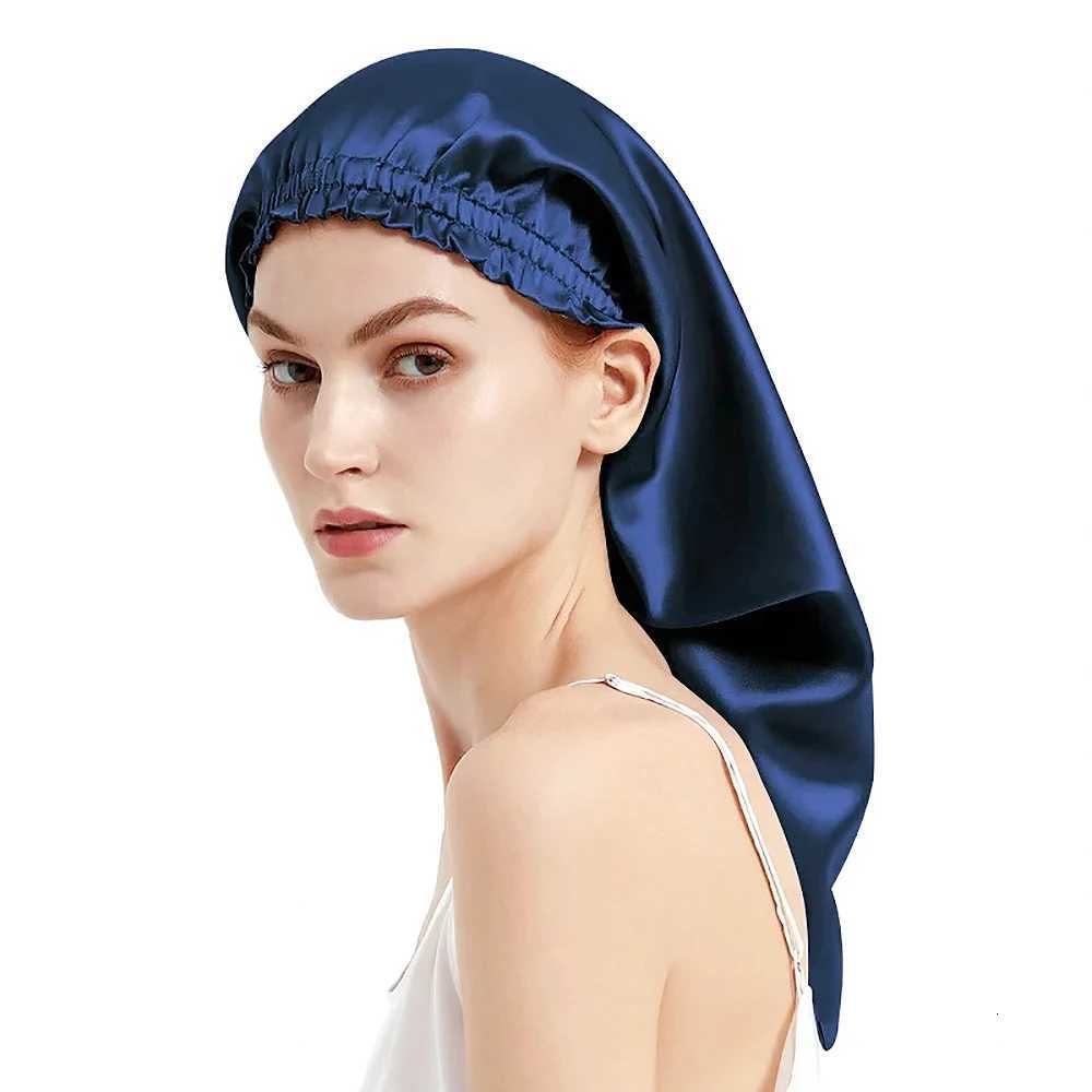 Pure Mulberry Silk Bonnet Sleep Hair Cap Long Bonnets Hair Wrap Adjustable Straps for Long Curly Hair Braid 19 Momme Z250808