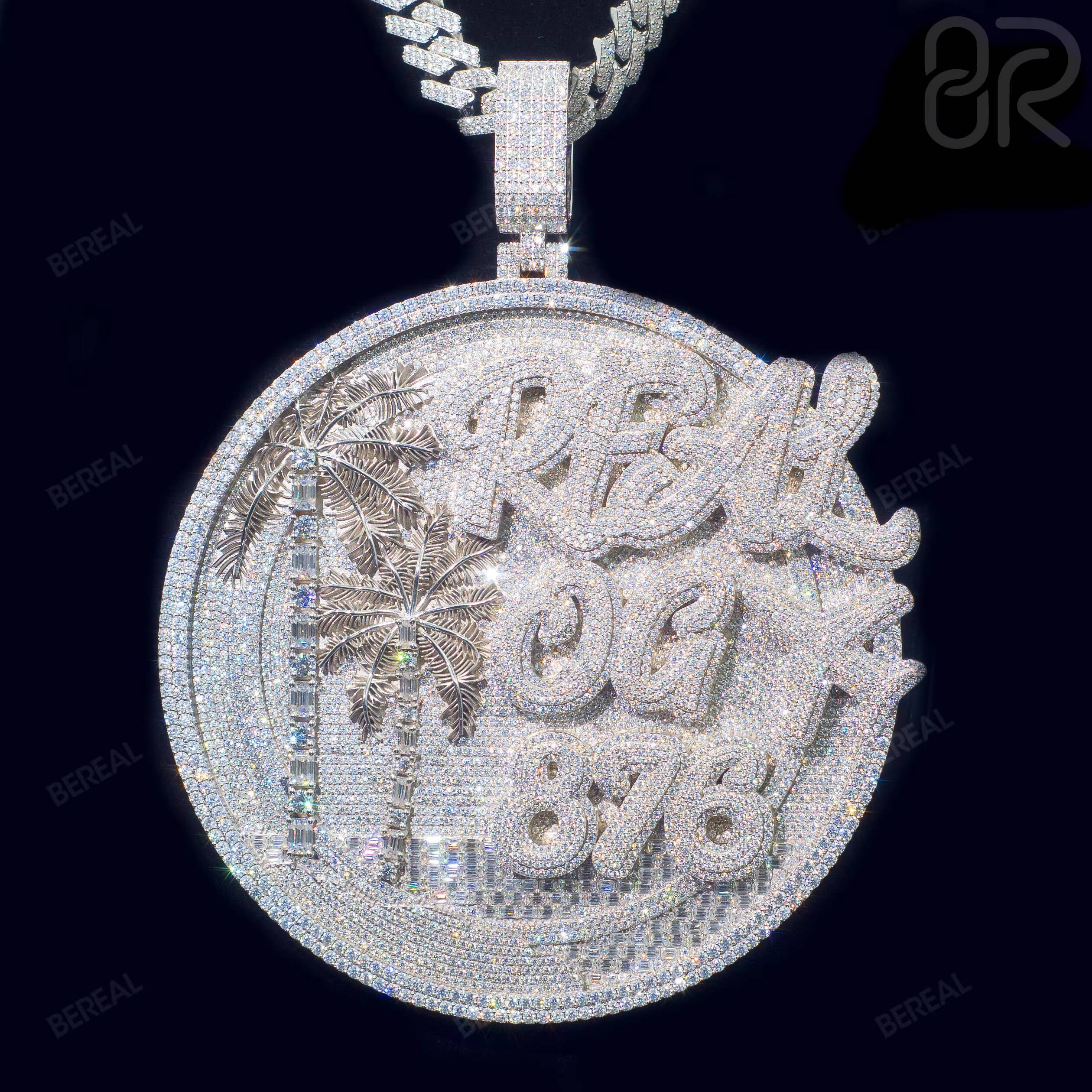 Custom Vvs Moissanite Disc Pendants Pass Diamond Tester Baguette Cut 925 Silver Gold Plated Hip Hop Fine Pendant Jewelry