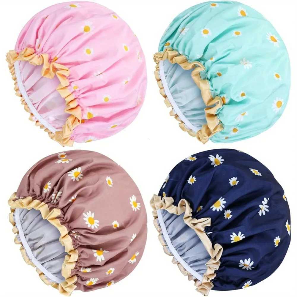 Satin Lined Shower Cap Adjustable Waterproof Bath Hair Bonnet with Silky Fabric for Women Travel Z250808