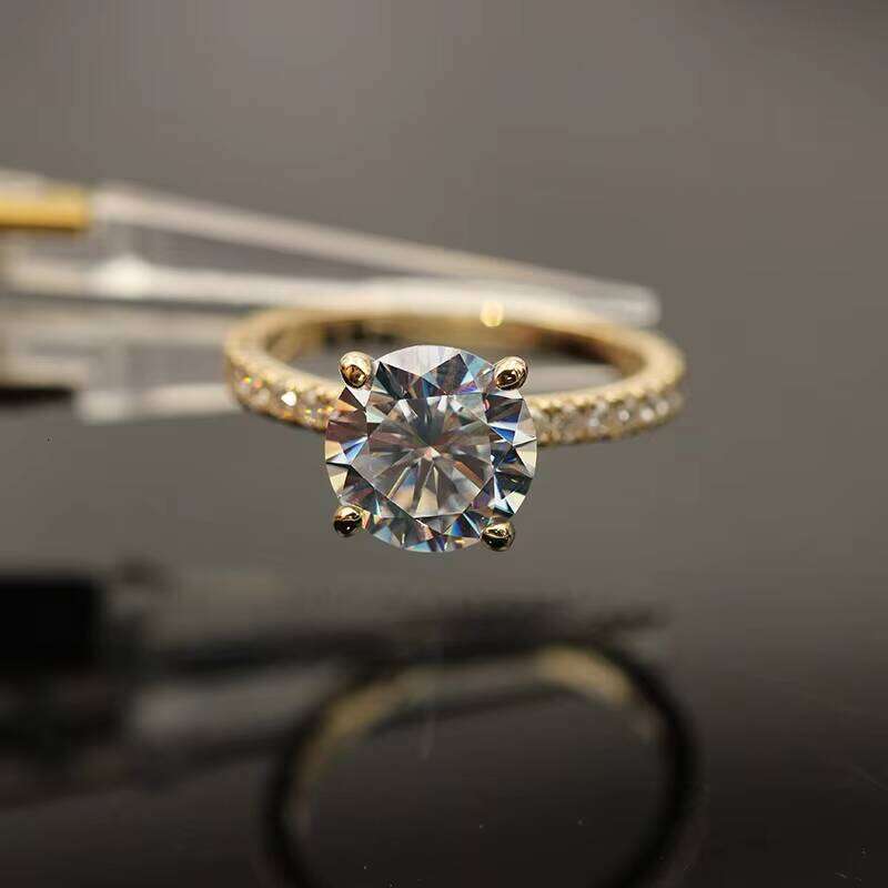 High Quality Wedding Ring Pass Dia Tester Round Cut 2CT Moissanite Gold Engagement Rings