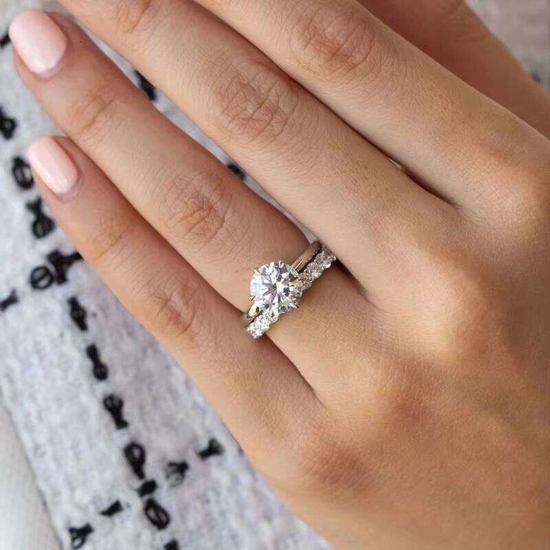 Classic Design 2ct Moissanite Engagement Rings for Women White Gold 2 Tones Wedding Bands Jewelry With Certificate