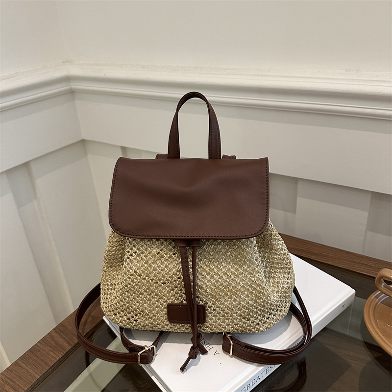2025 Autumn New Women s Backpack Niche Design Straw Woven Women s Backpack Autumn New Fashionable Travel Bag Woven Small Backpack New Designer Backpac