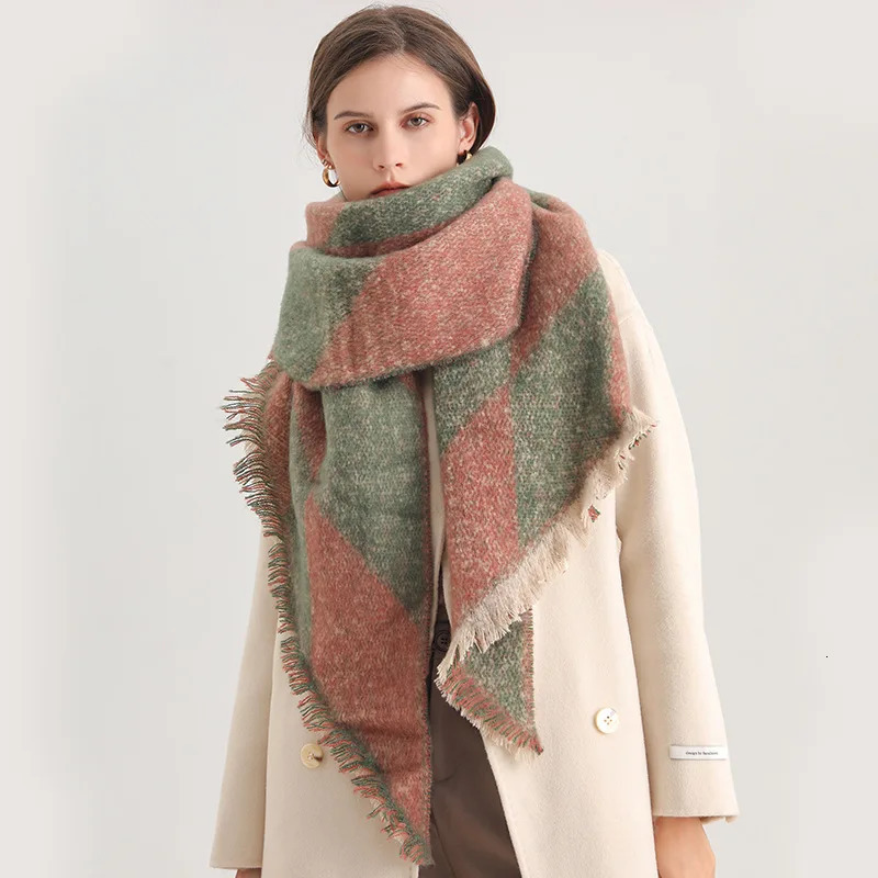 European American Checkerboard Scarf Women Autumn Winter Fleecing Scarve Warm Neckerchief Shawl Fashion Wrap For Men 250807