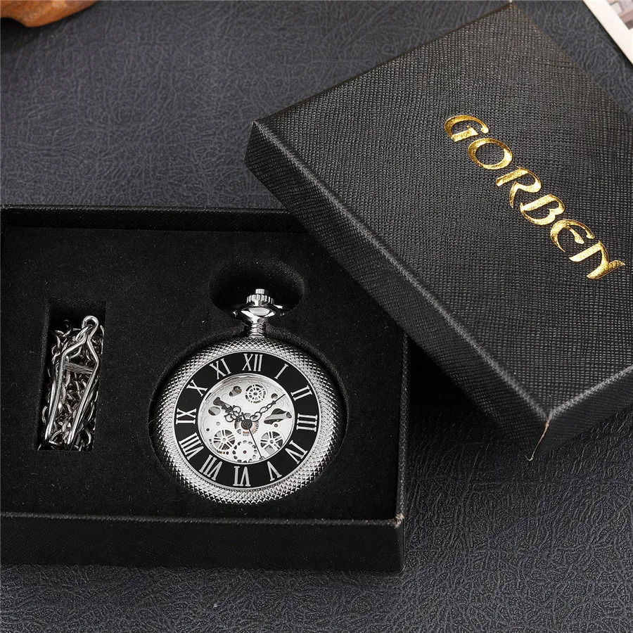 Pocketwatch Silver Roman Numerals Antique Hand Wind Mechanical Pocket Watch Skeleton Steampunk Unique Gear Men Women Top 250807
