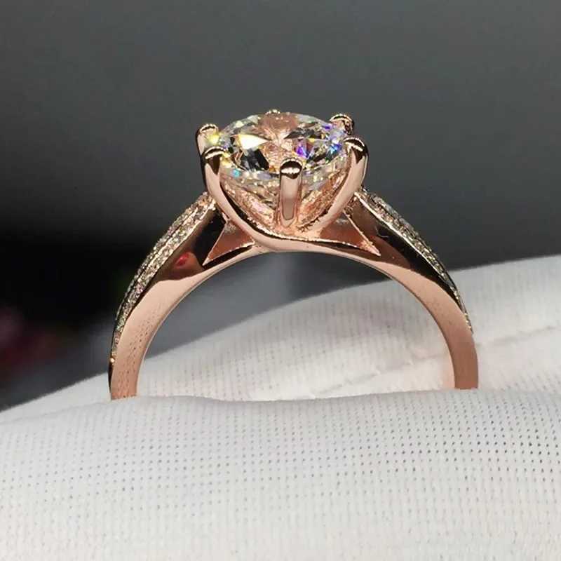 18K Rose Gold 3ct Lab Diamond Promise Ring Engagement Wedding Band Rings for Women Bridal Jewelry Gift Y250808