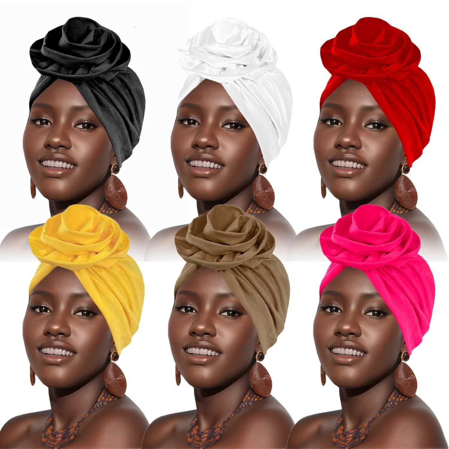 Ethnic Womens Hijabs Big Flower Turban Wrap Head Popular African Ladies Church Wedding Beanie Hat Multifunction Cap Accessories Z250808