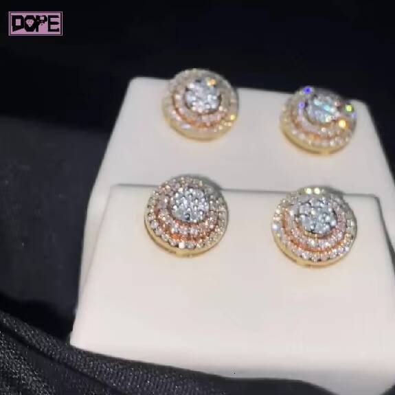 Bling Moissanite Earrings Triple Color 925 Silver Iced Out Cluster Halo VVS Moissanite Stud Earring