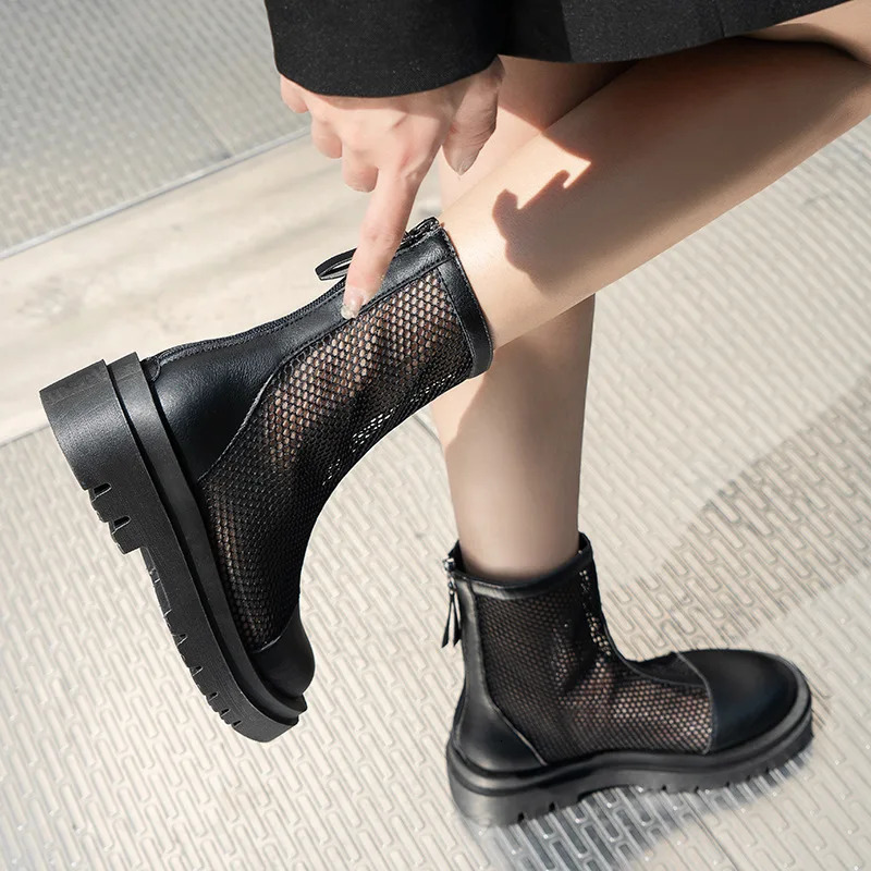 Mesh Hollow Out Cool Boots Summer Breathable and Versatile with Increased Height Comfortable Sandals Inside 250801