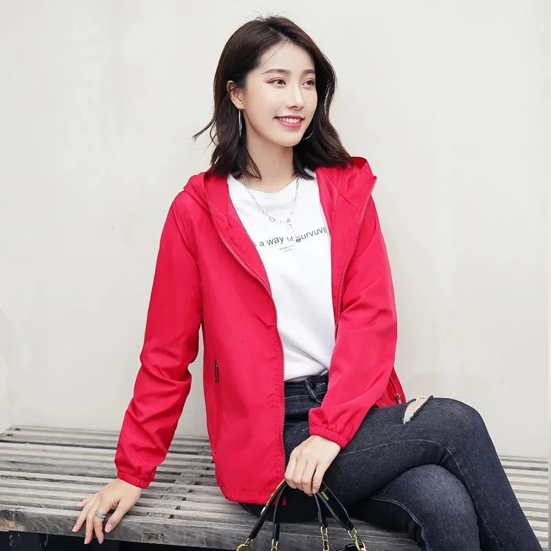 Spring Autumn Womens Jacket Fashion Solid Hooded Basic Coat Thin Windbreaker Long Sleeve Female Casual Short Coat Outwear 250728