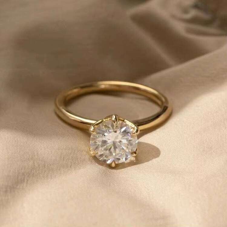 2CT 6 Claws Petal 10k/14k/ Yellow Rose Gold Moissanite Single Dia Ring for Women Engagement Fine Jewelry