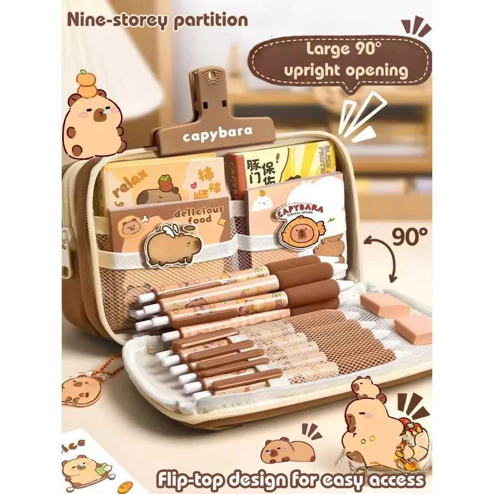 Capybara Pencil Bag, Fabric Stationery Holder And Pencil Case Organizer With Sticker And Brooch Attachment Points - School Supplies Storage For Studen - view 6